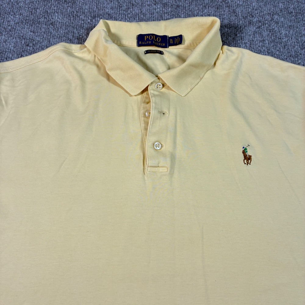 Polo Ralph Lauren Classic Fit Polo Shirt Mens XL Yellow Cotton Short Sleeve Pony